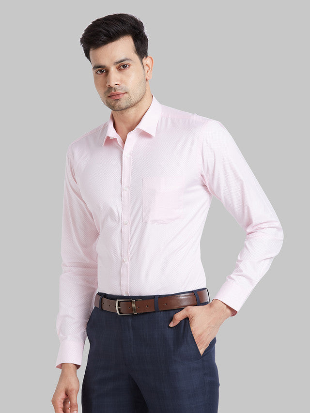 Park Avenue Men Pink Self Design Slim Fit Cotton Formal Shirt