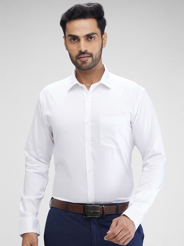 Park Avenue White Structure Slim Fit Cotton Formal Shirt
