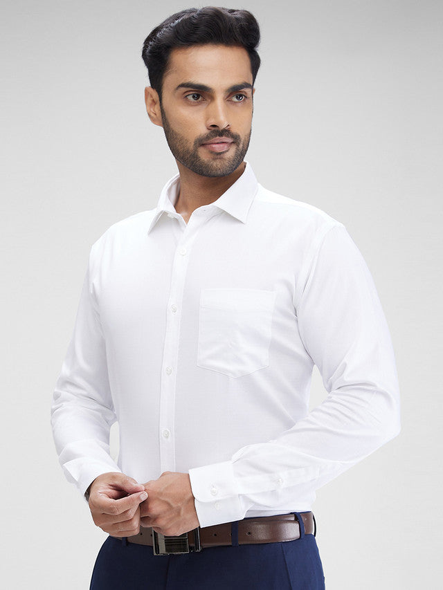 Park Avenue White Structure Slim Fit Cotton Formal Shirt