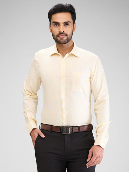 Park Avenue Yellow Stripe Slim Fit Cotton Formal Shirt