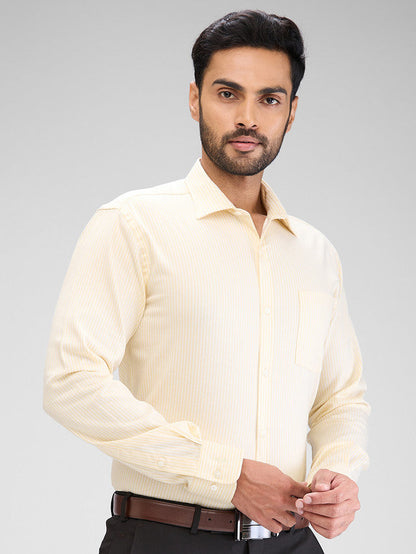 Park Avenue Yellow Stripe Slim Fit Cotton Formal Shirt