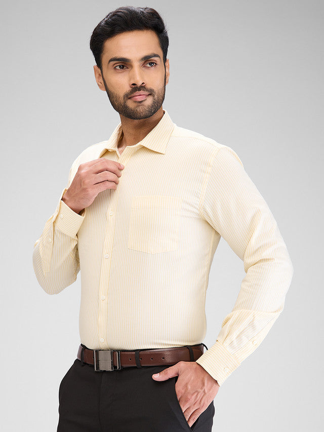 Park Avenue Yellow Stripe Slim Fit Cotton Formal Shirt