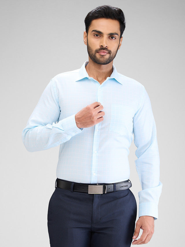 Park Avenue Blue Checks Slim Fit Cotton Formal Shirt