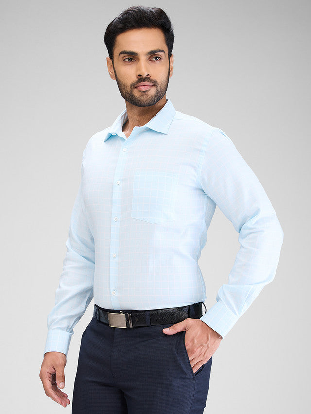 Park Avenue Blue Checks Slim Fit Cotton Formal Shirt