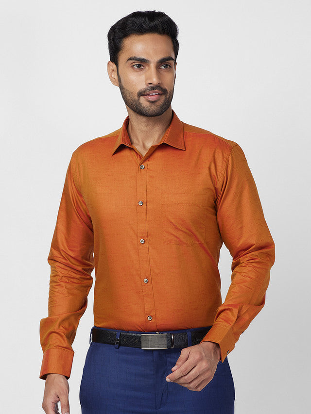 Park Avenue Orange Solid Slim Fit Full Sleeve Cotton Blend Shirt