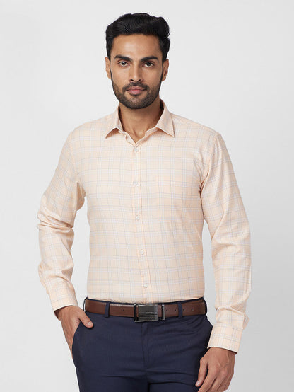 Park Avenue Orange Checks Slim Fit Full Sleeve Cotton Blend Shirt