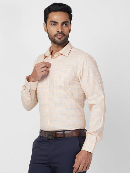 Park Avenue Orange Checks Slim Fit Full Sleeve Cotton Blend Shirt