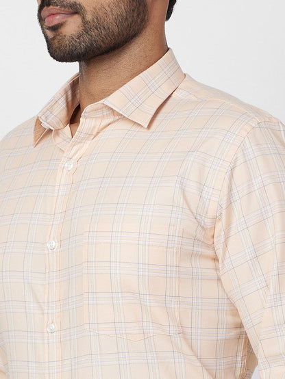 Park Avenue Orange Checks Slim Fit Full Sleeve Cotton Blend Shirt