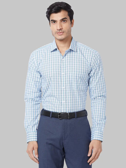 Men Blue Slim Fit Checks Cotton Shirts