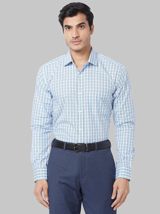 Men Blue Slim Fit Checks Cotton Shirts