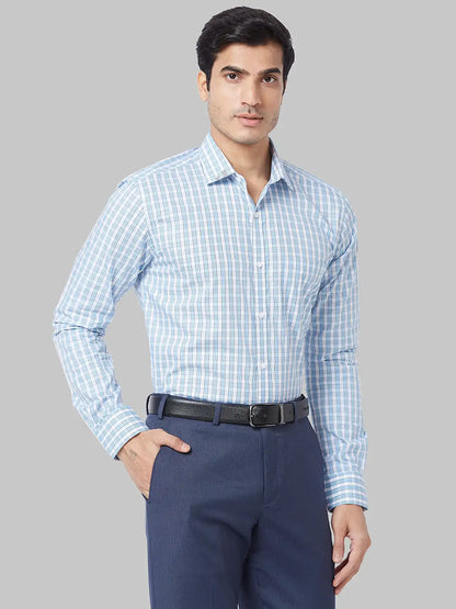 Men Blue Slim Fit Checks Cotton Shirts