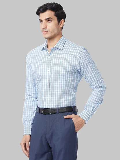 Men Blue Slim Fit Checks Cotton Shirts