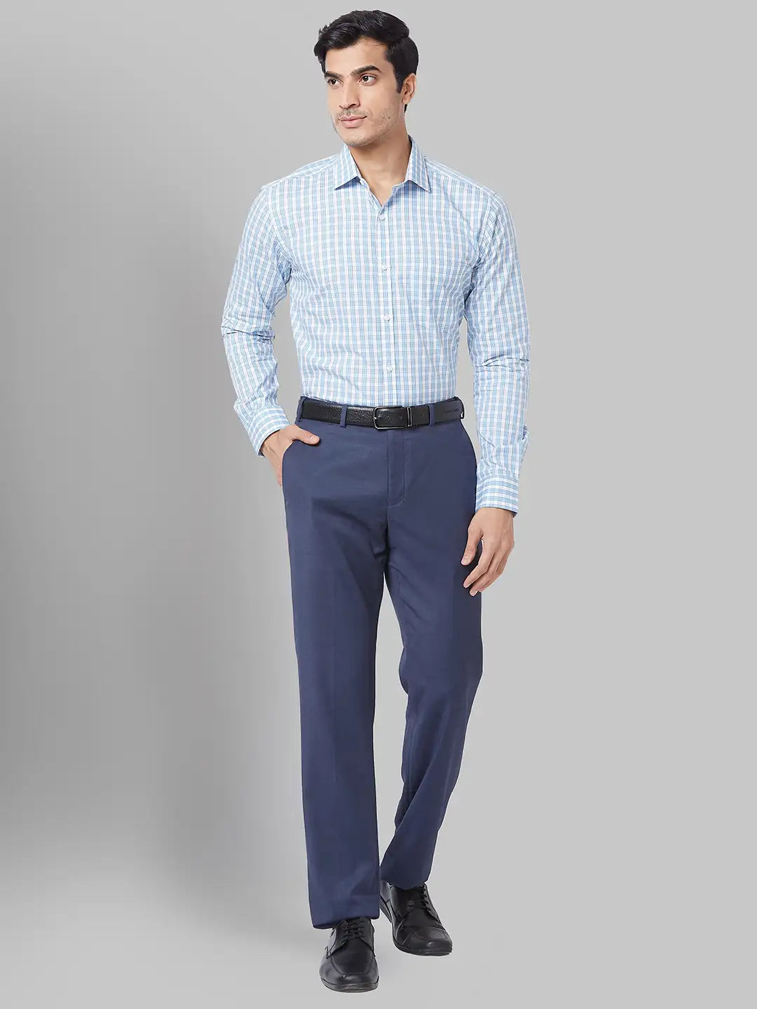 Men Blue Slim Fit Checks Cotton Shirts