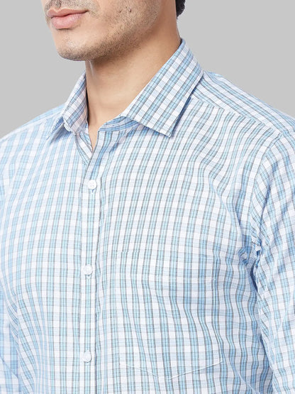 Men Blue Slim Fit Checks Cotton Shirts