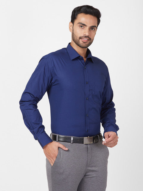 Park Avenue Men Blue Solid Slim Fit Cotton Shirt