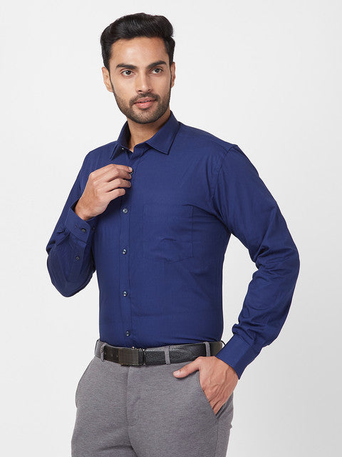 Park Avenue Men Blue Solid Slim Fit Cotton Shirt