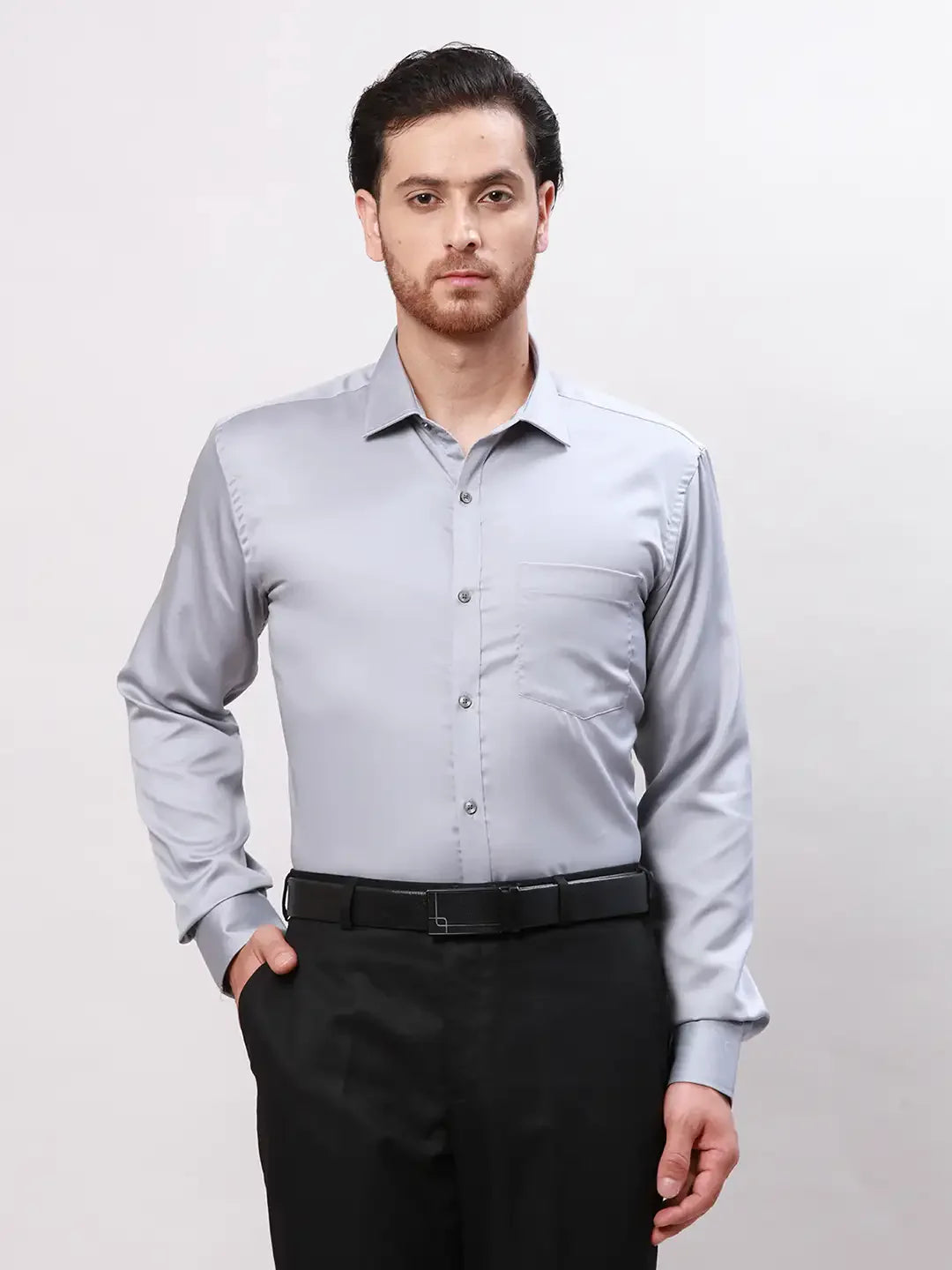 Park Avenue Men Grey Slim Fit Solid Cotton Shirts