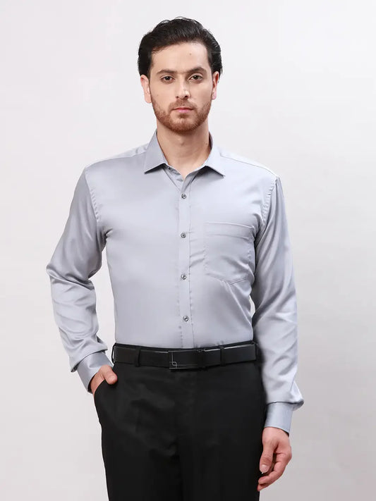 Park Avenue Men Grey Slim Fit Solid Cotton Shirts
