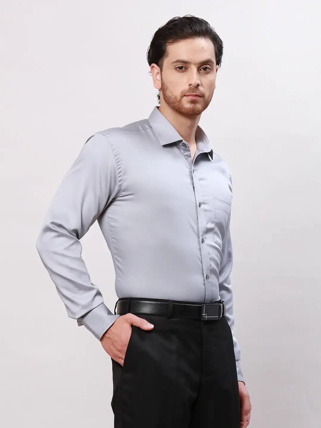 Park Avenue Men Grey Slim Fit Solid Cotton Shirts