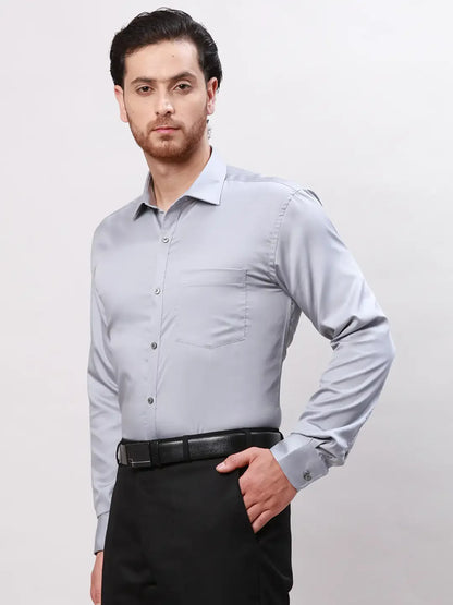 Park Avenue Men Grey Slim Fit Solid Cotton Shirts