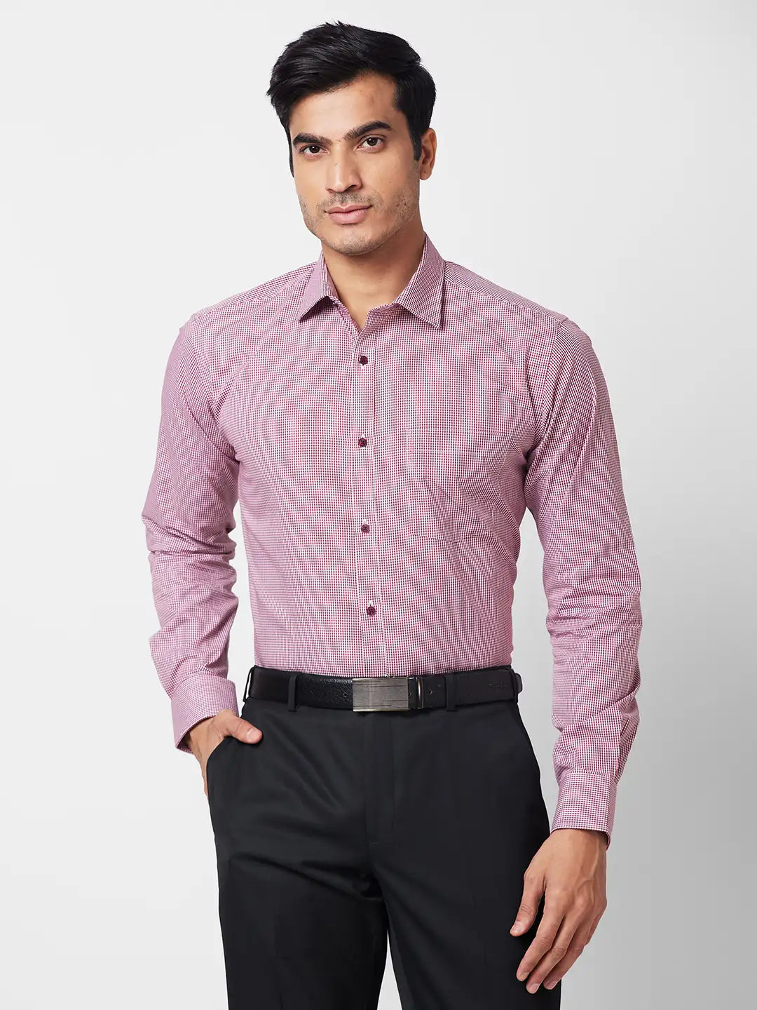 Park Avenue Men Maroon Checks Slim Fit Cotton Shirt