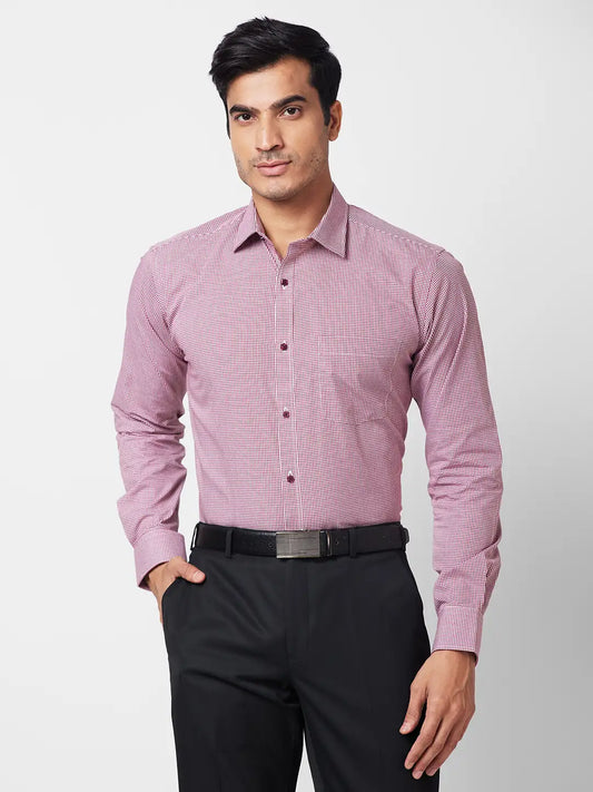 Park Avenue Men Maroon Checks Slim Fit Cotton Shirt