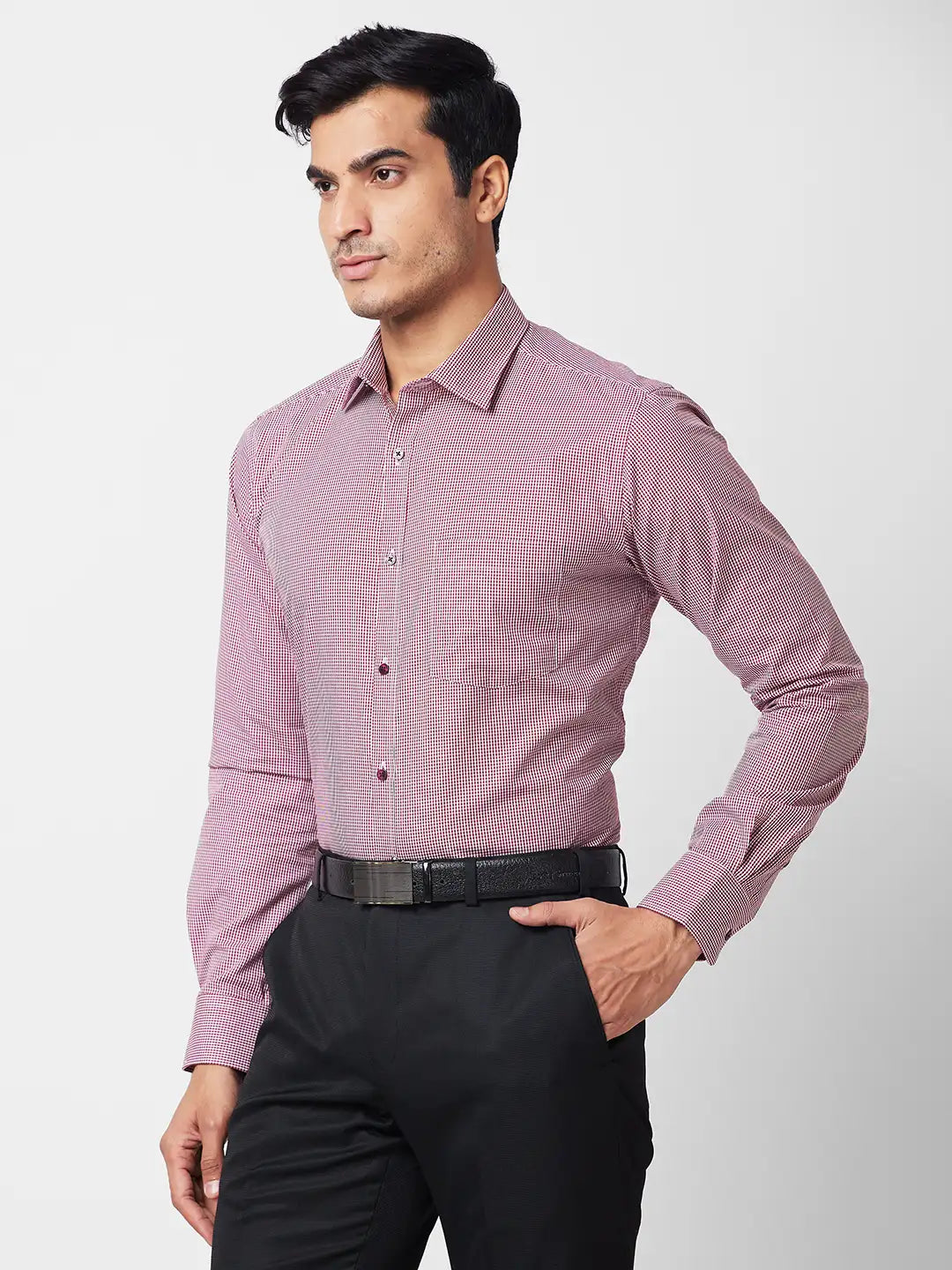 Park Avenue Men Maroon Checks Slim Fit Cotton Shirt