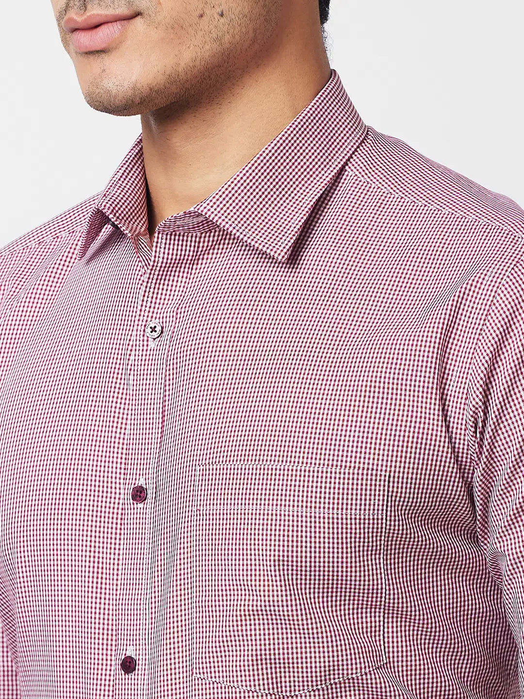 Park Avenue Men Maroon Checks Slim Fit Cotton Shirt
