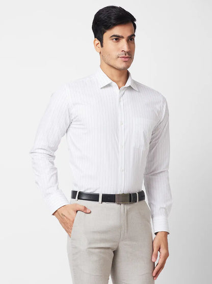 Park Avenue Men White Striped Slim Fit Cotton Formal Shirt