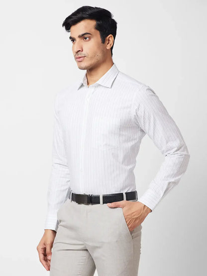Park Avenue Men White Striped Slim Fit Cotton Formal Shirt
