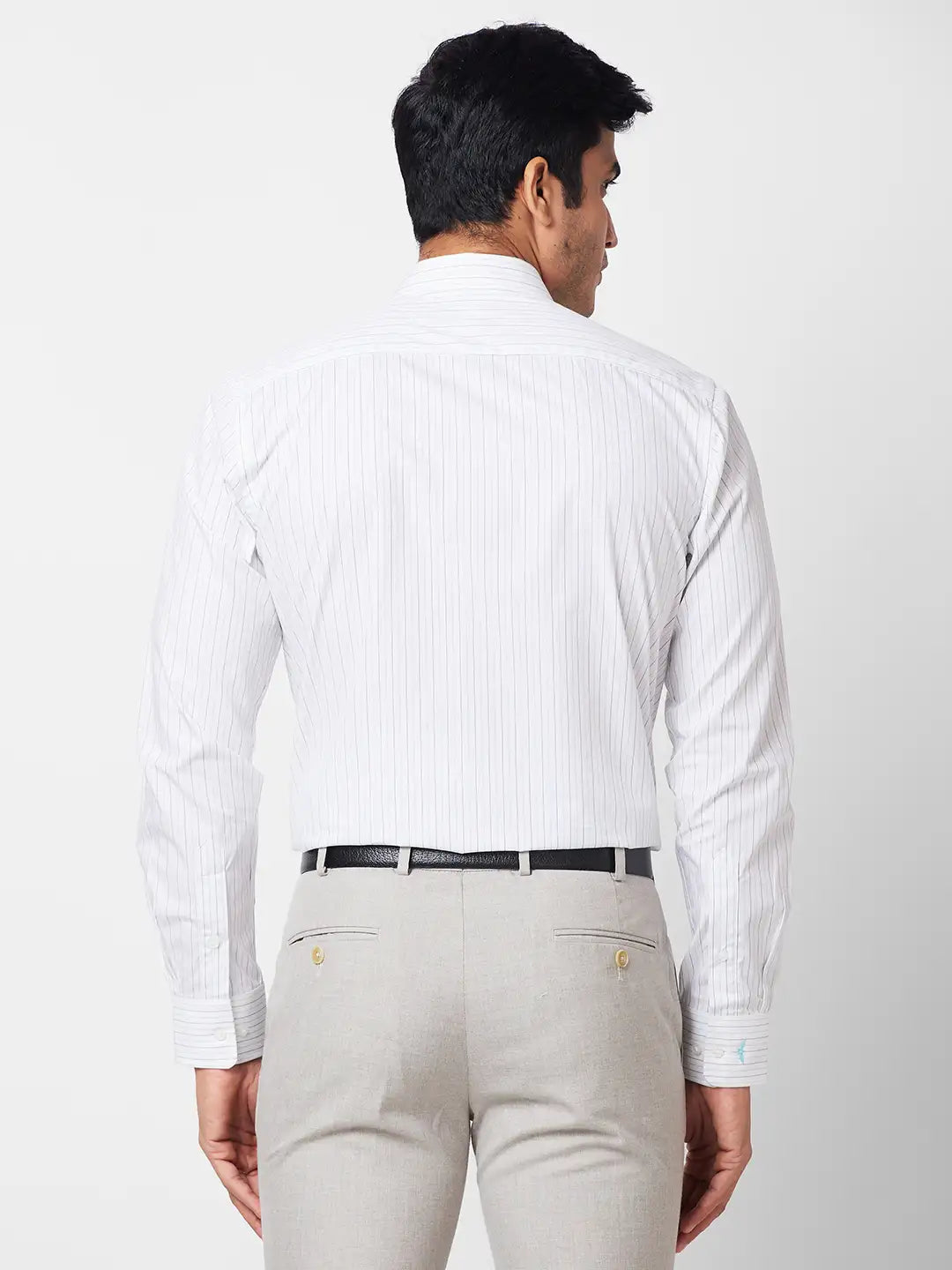 Park Avenue Men White Striped Slim Fit Cotton Formal Shirt