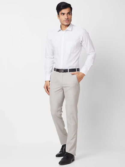 Park Avenue Men White Striped Slim Fit Cotton Formal Shirt