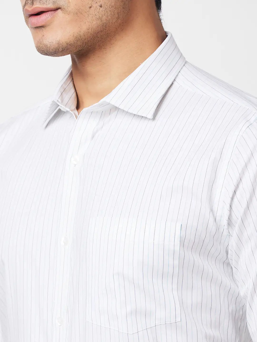 Park Avenue Men White Striped Slim Fit Cotton Formal Shirt