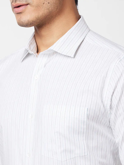 Park Avenue Men White Striped Slim Fit Cotton Formal Shirt