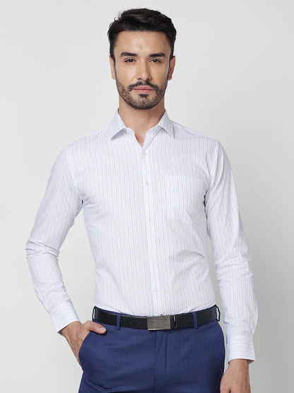 Park Avenue Men Blue Stripe Slim Fit Cotton Shirt
