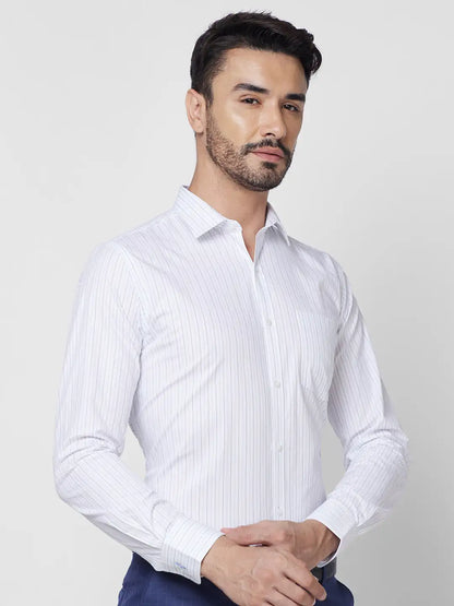 Park Avenue Men Blue Stripe Slim Fit Cotton Shirt