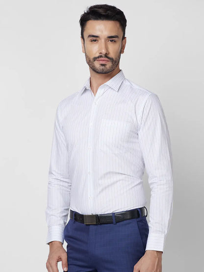 Park Avenue Men Blue Stripe Slim Fit Cotton Shirt