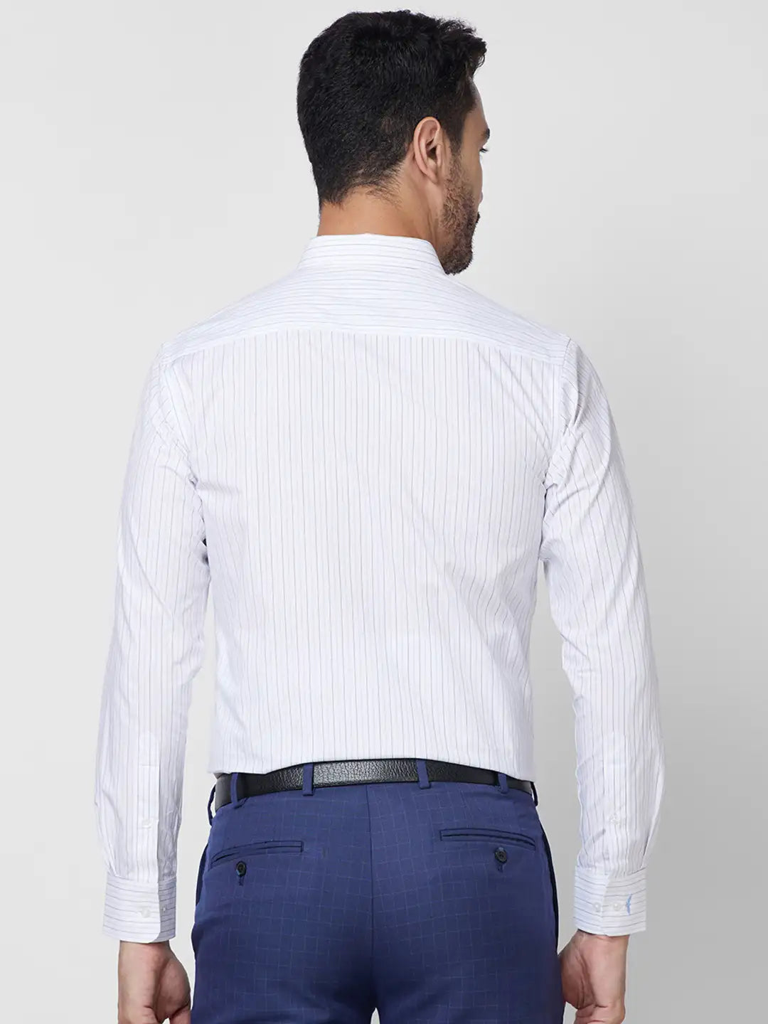 Park Avenue Men Blue Stripe Slim Fit Cotton Shirt