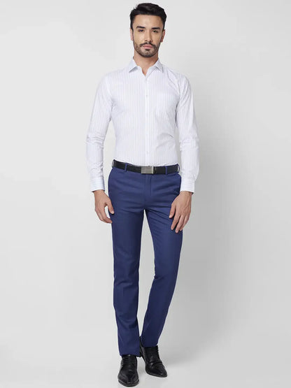 Park Avenue Men Blue Stripe Slim Fit Cotton Shirt