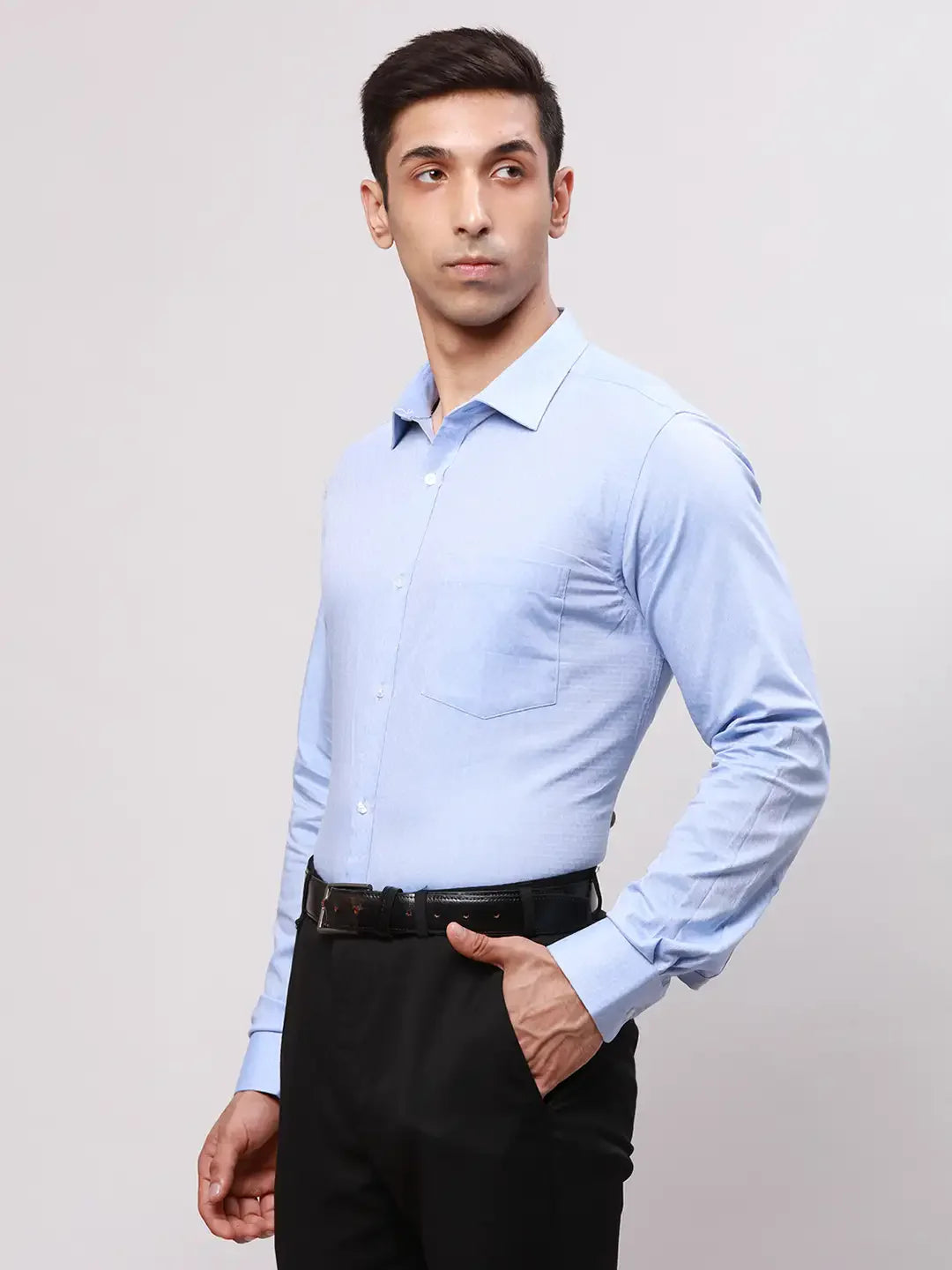 Park Avenue Men Blue Slim Fit Structure Cotton Formal Shirt