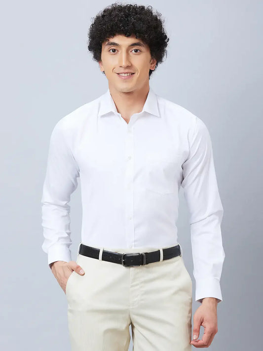 Park Avenue Men White Structure Slim Fit Polyester Blend Formal Shirt
