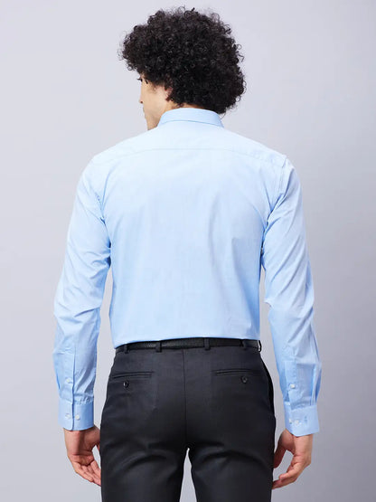 Park Avenue Men Blue Solid Slim Fit Cotton Cutaway Collar Shirt