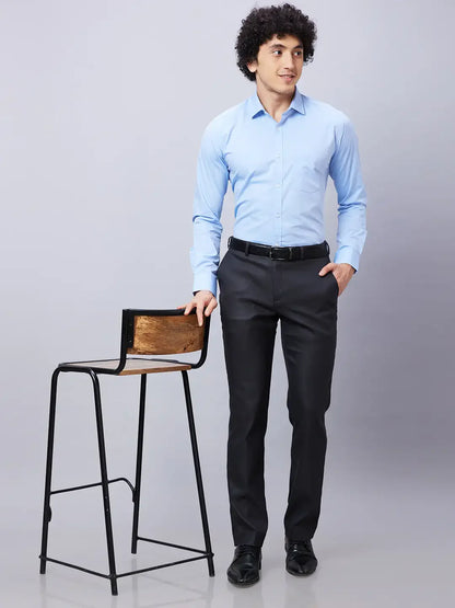 Park Avenue Men Blue Solid Slim Fit Cotton Cutaway Collar Shirt