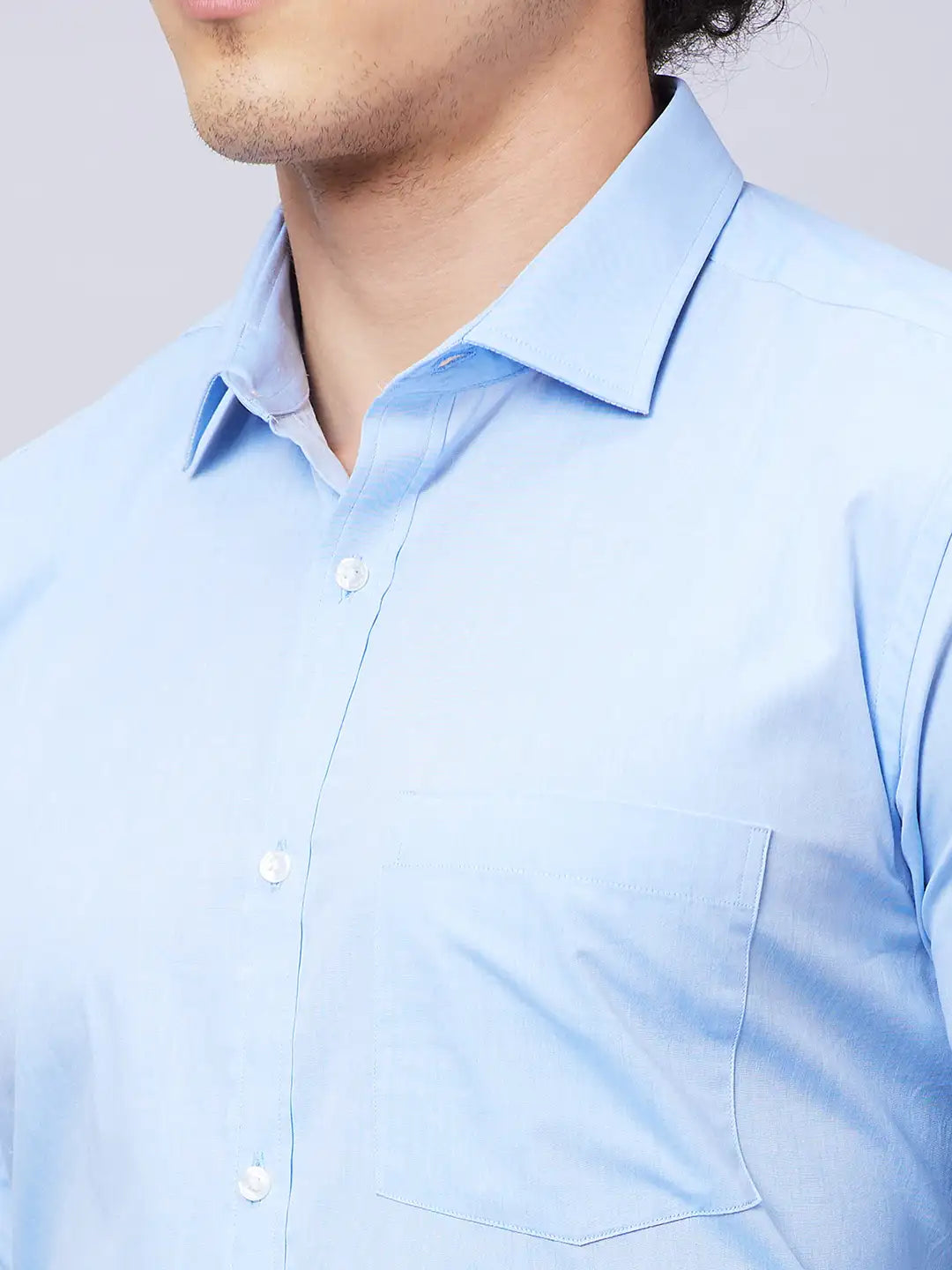 Park Avenue Men Blue Solid Slim Fit Cotton Cutaway Collar Shirt