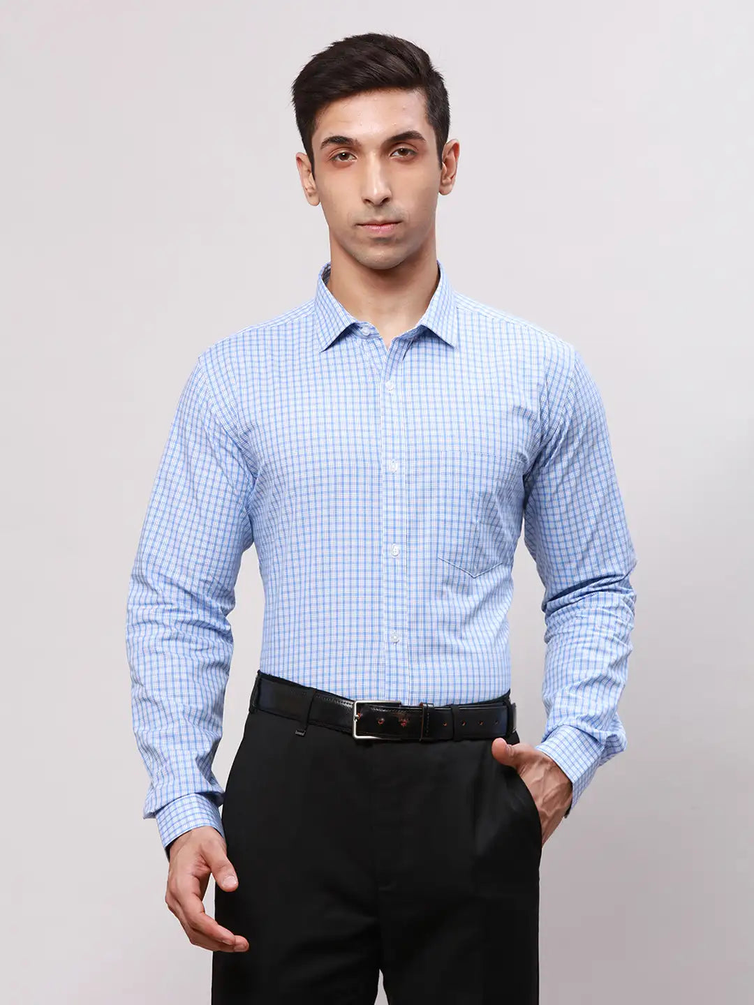 Park Avenue Men Blue Slim Fit Checks Cotton Shirts