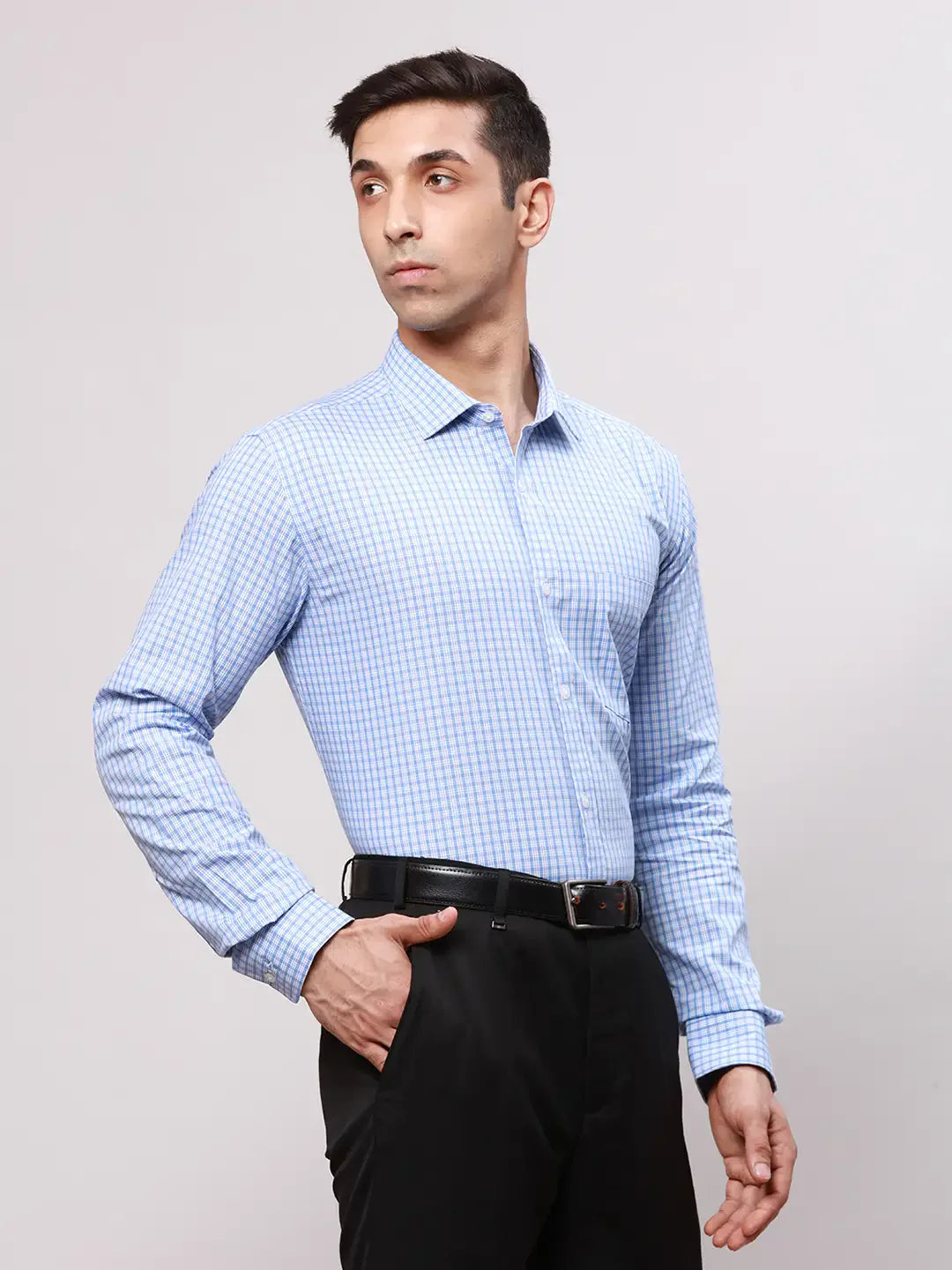 Park Avenue Men Blue Slim Fit Checks Cotton Shirts