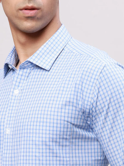 Park Avenue Men Blue Slim Fit Checks Cotton Shirts