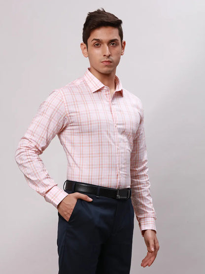 Park Avenue Men Orange Slim Fit Checks Cotton Shirts