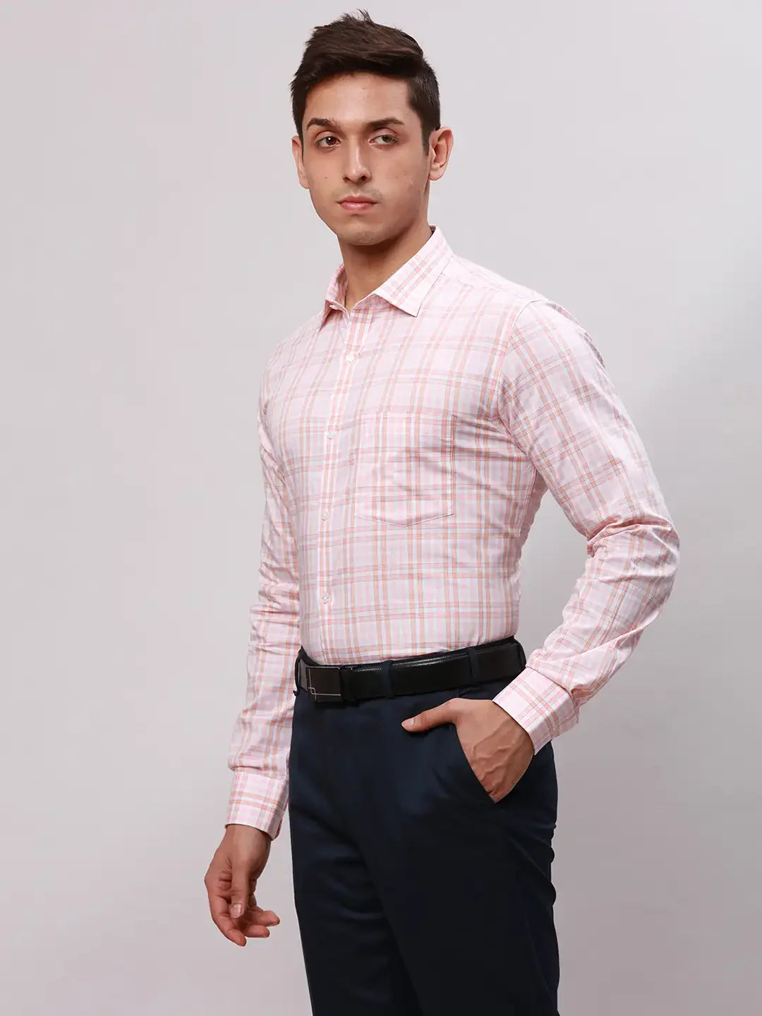 Park Avenue Men Orange Slim Fit Checks Cotton Shirts