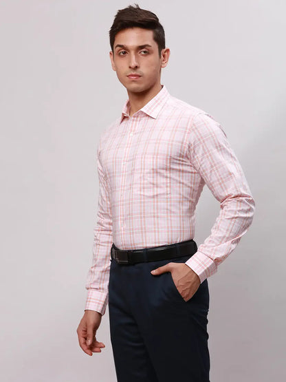 Park Avenue Men Orange Slim Fit Checks Cotton Shirts